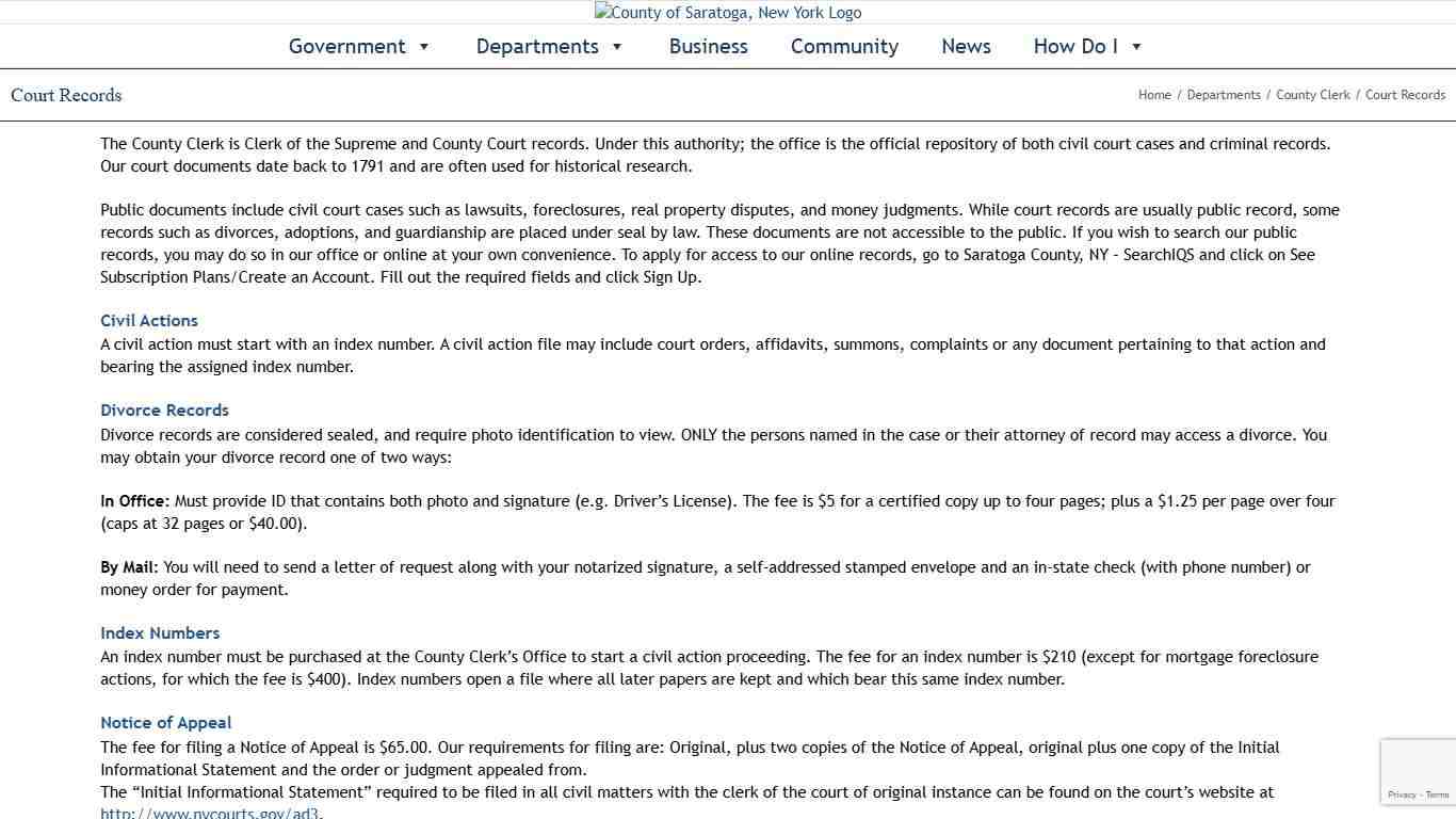 Court Records – County of Saratoga, New York